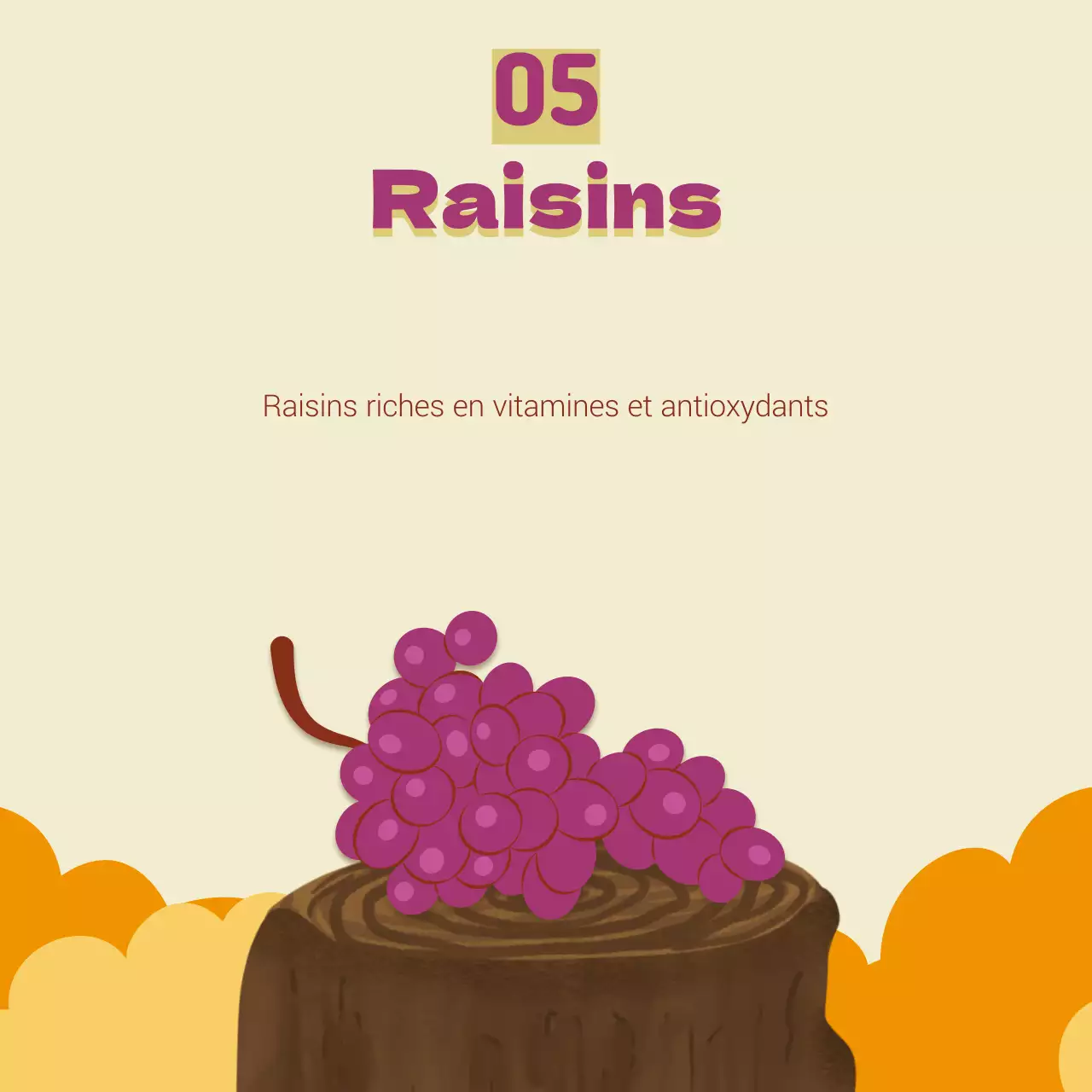 Des couleurs simples, beige et orange, pour promouvoir les fruits de saison