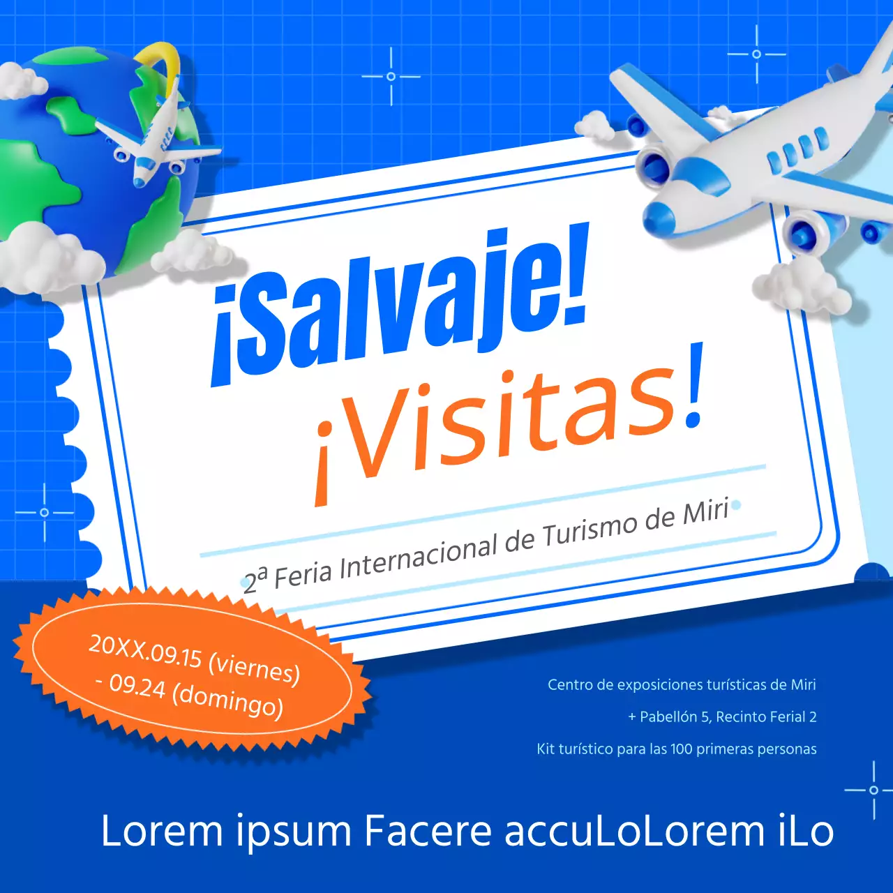 Promover una sencilla feria de turismo en azul y naranja