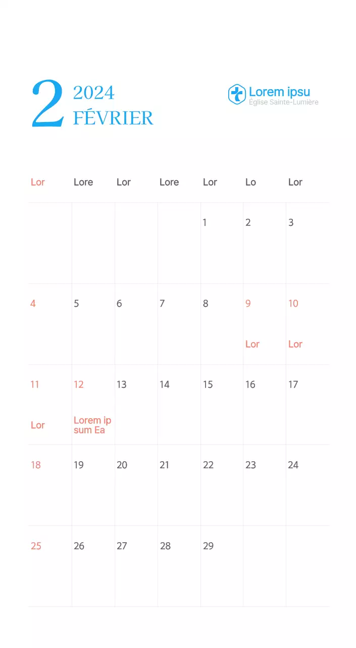 Calendrier d'église moderne bleu