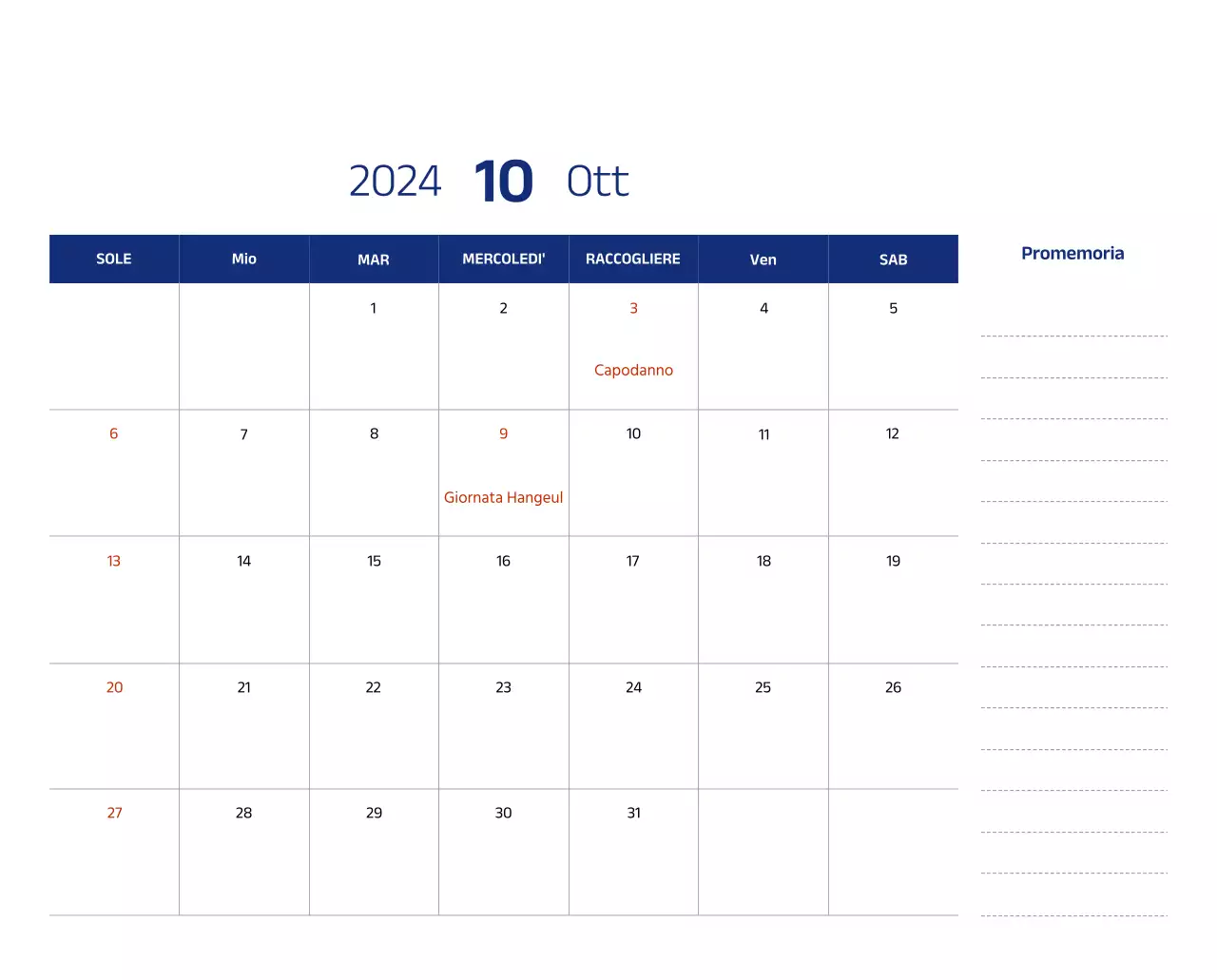 Calendario semplice con illustrazioni pulite in blu