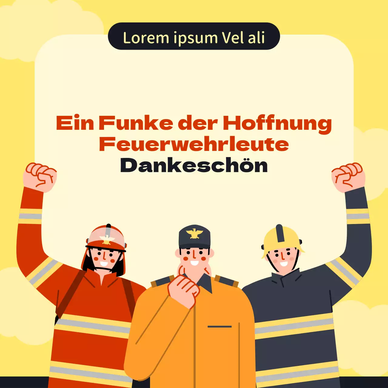 Eine einfache rot-gelbe Werbeaktion zur Anerkennung von Feuerwehrleuten