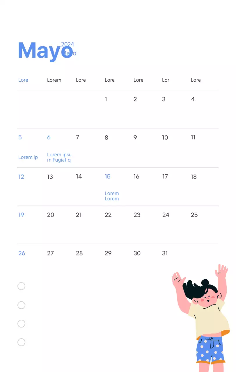 Calendario motivacional con ilustraciones llenas de energía y citas positivas sobre fondo azul claro