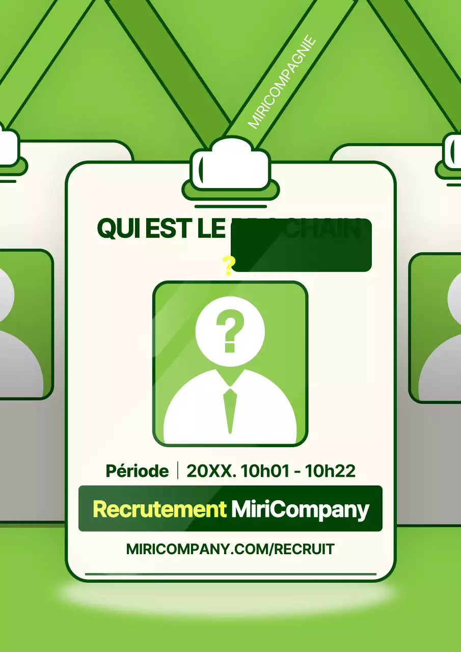 Illustration d'une carte d'employé de style pop art en vert et chartreuse pour promouvoir un recrutement ouvert.