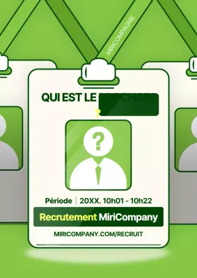 Illustration d'une carte d'employé de style pop art en vert et chartreuse pour promouvoir un recrutement ouvert.
