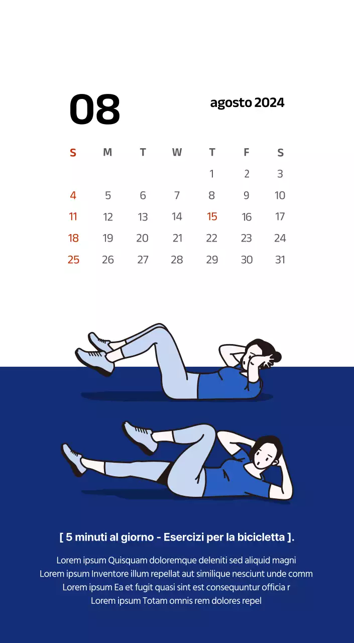 Calendario semplice con illustrazioni pulite in blu