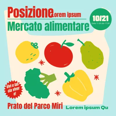 Promuovete il vostro mercato locale con illustrazioni colorate e fresche