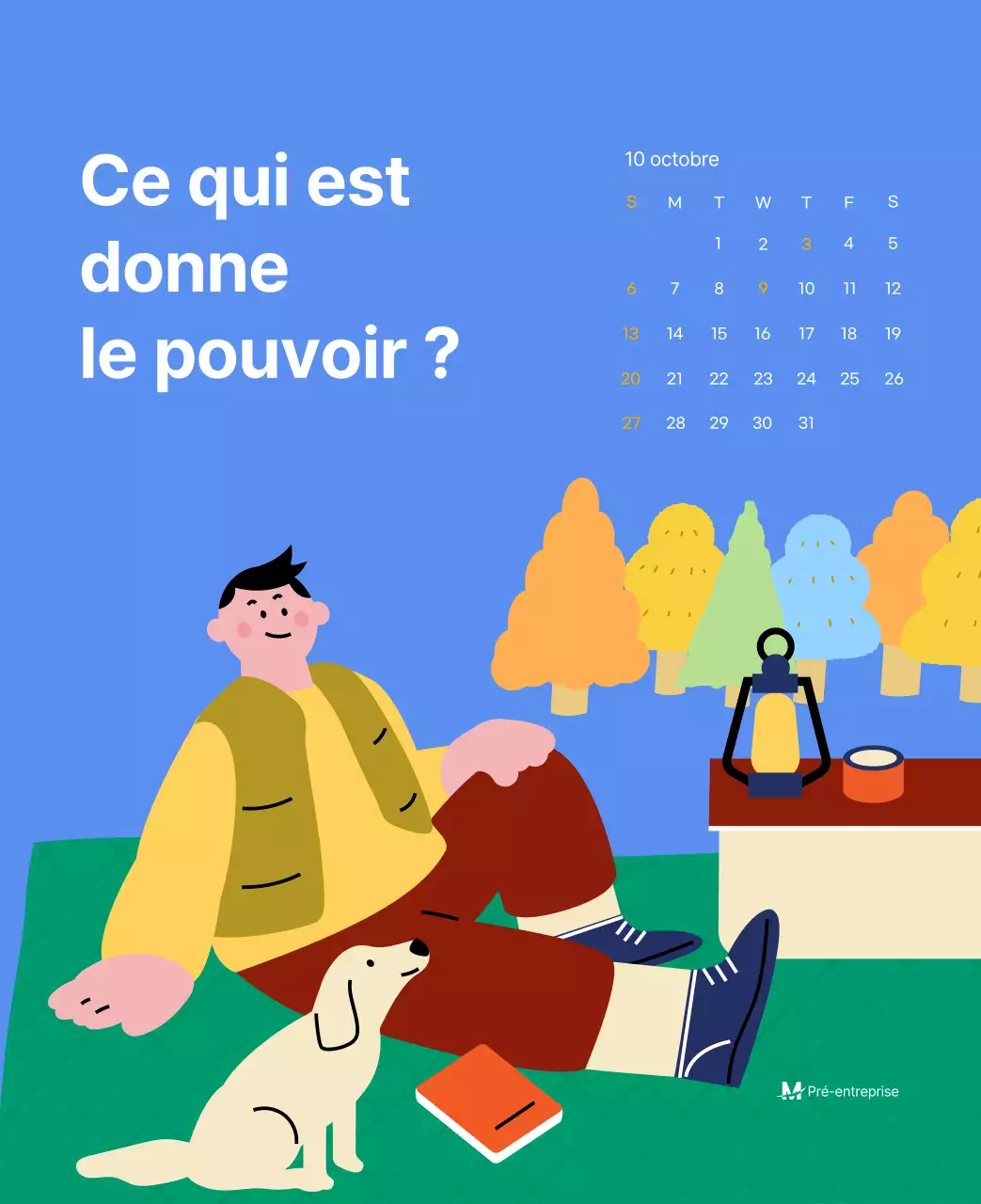 Calendrier de motivation avec des illustrations énergiques et des citations positives sur un fond bleu clair