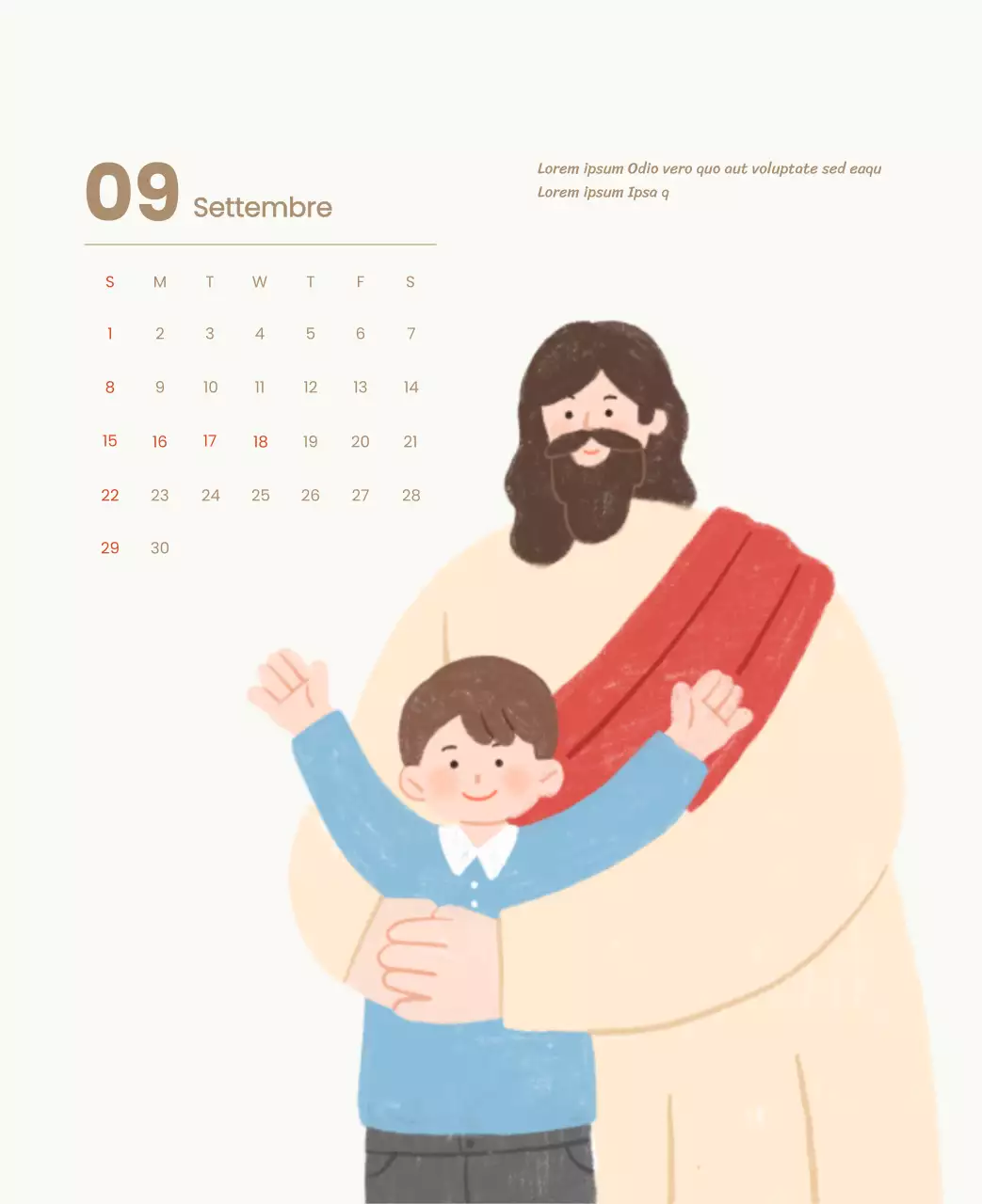 Un calendario devozionale con illustrazioni accoglienti e versetti della Bibbia su uno sfondo blu chiaro