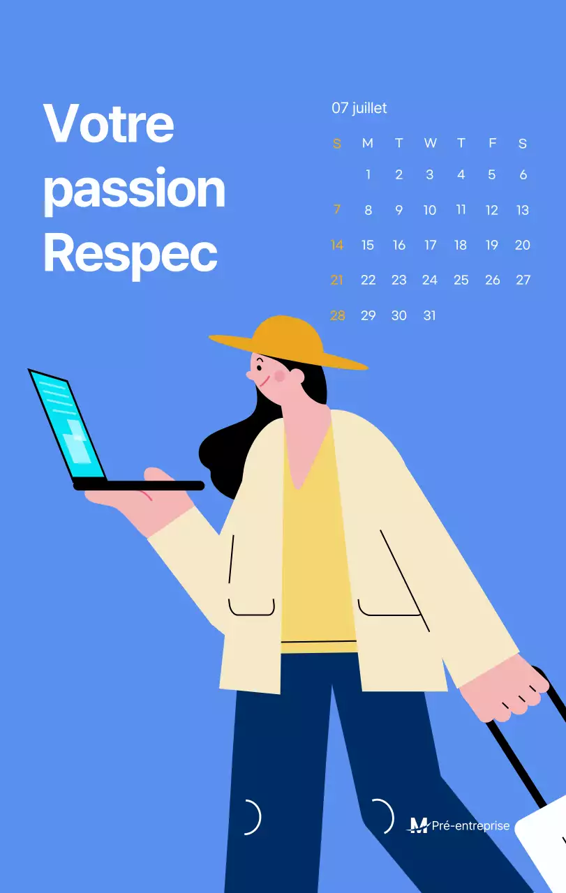 Calendrier de motivation avec des illustrations énergiques et des citations positives sur un fond bleu clair