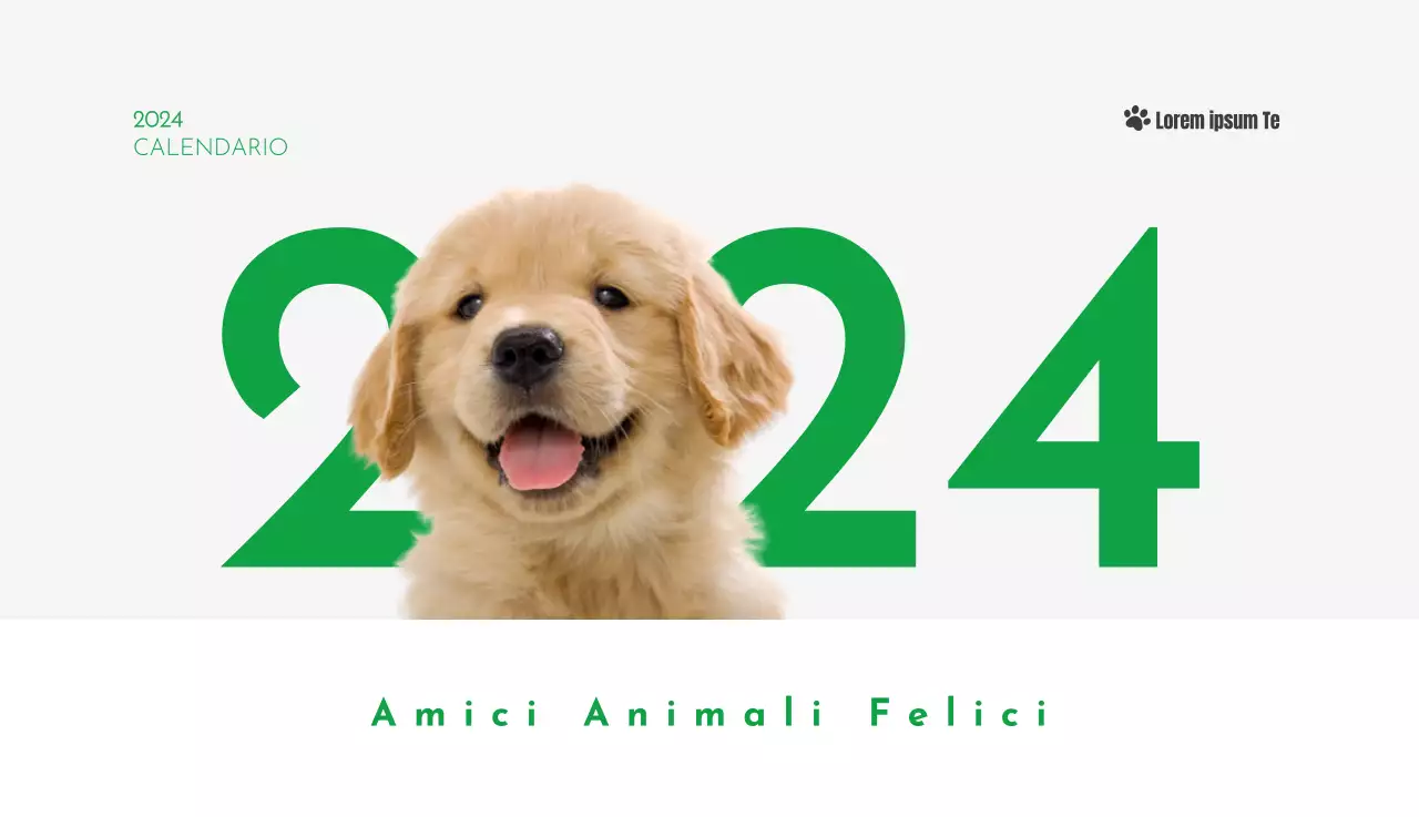 Un calendario con l'immagine di un cucciolo e un simpatico messaggio in verde.
