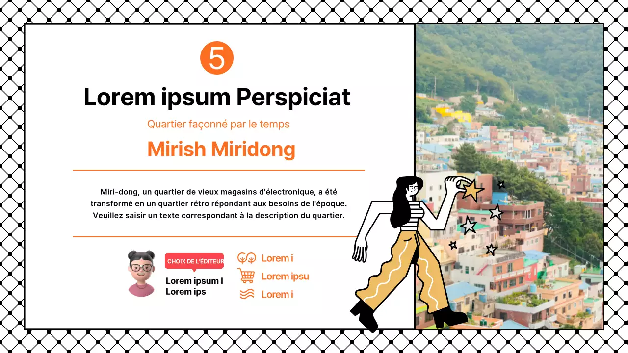 Présentation simple avec des accents noirs et orange