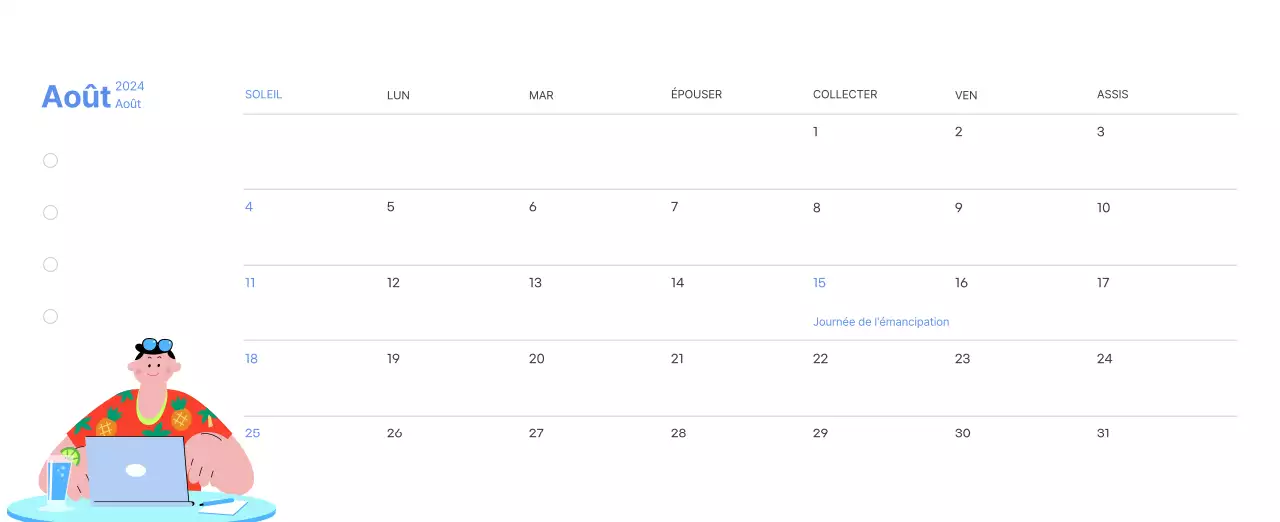 Calendrier de motivation avec des illustrations énergiques et des citations positives sur un fond bleu clair
