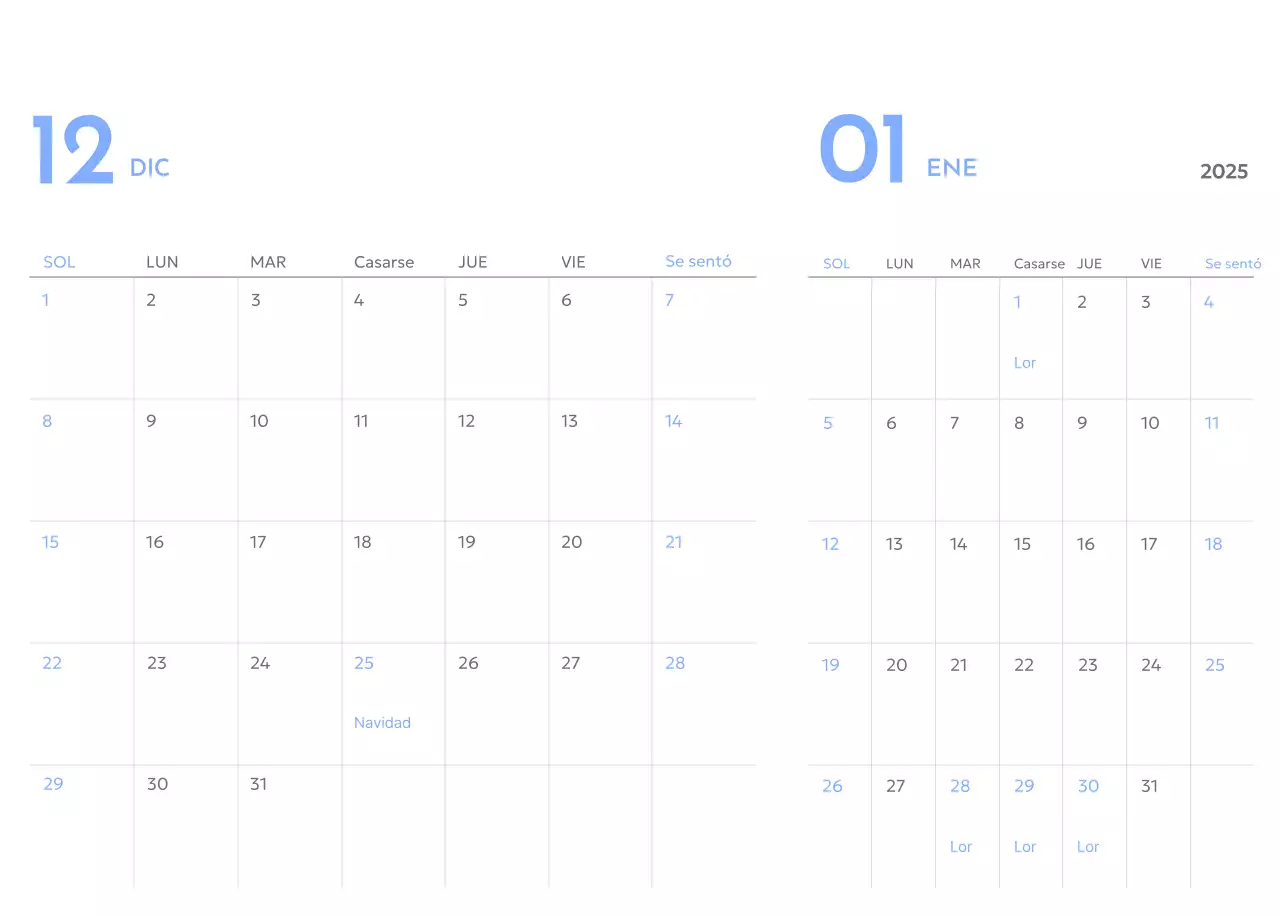 Calendario de seguimiento de objetivos con un toque de azul