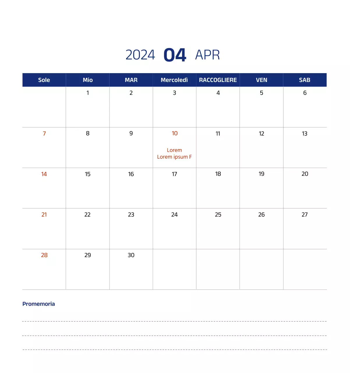 Calendario semplice con illustrazioni pulite in blu