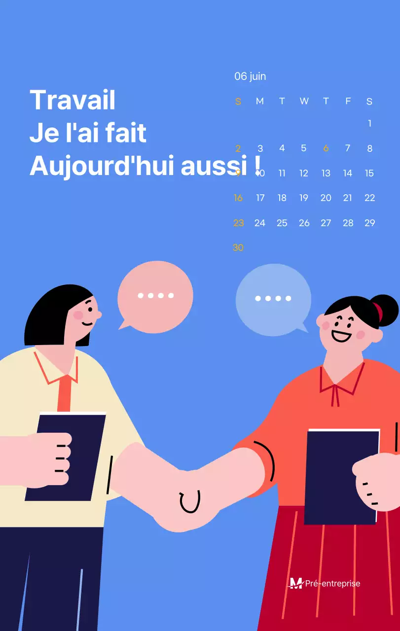 Calendrier de motivation avec des illustrations énergiques et des citations positives sur un fond bleu clair