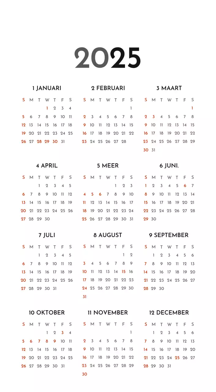 Een eenvoudige bedrijfskalender in grijs