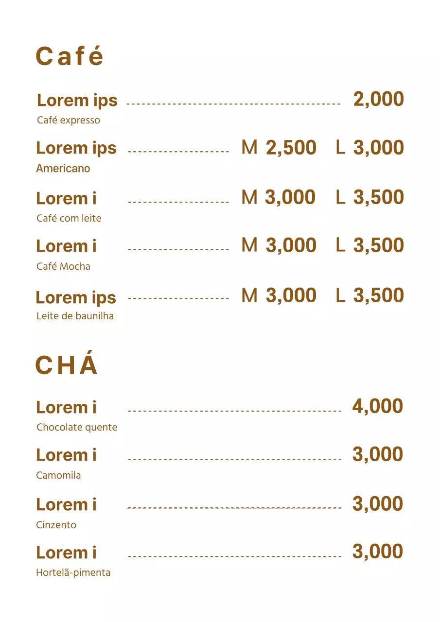 Sinalética simples de menu de café em tons de castanho