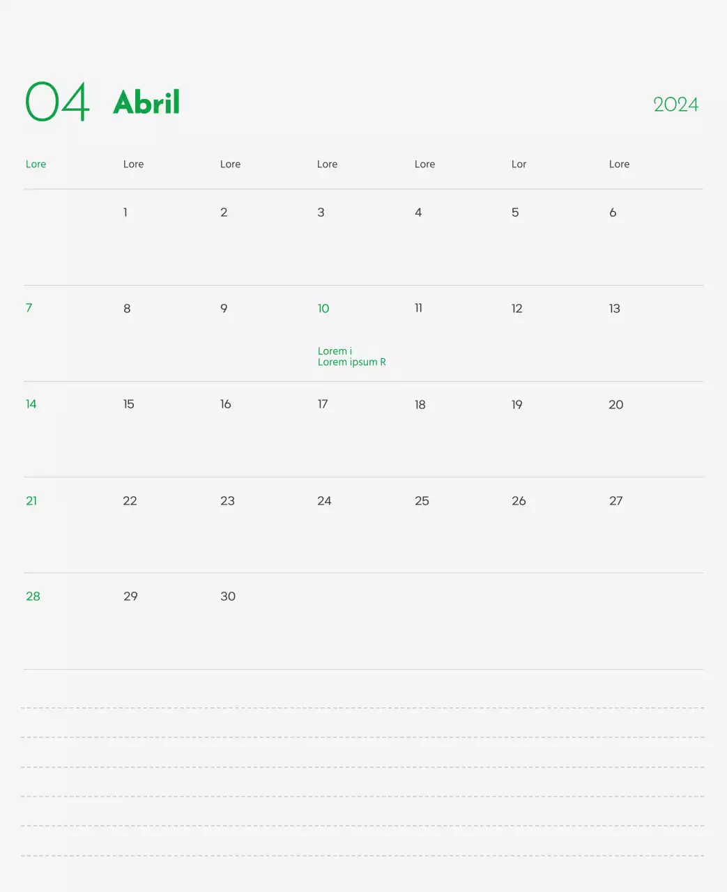 Un calendario con la imagen de un cachorro y un bonito mensaje en tonos verdes.