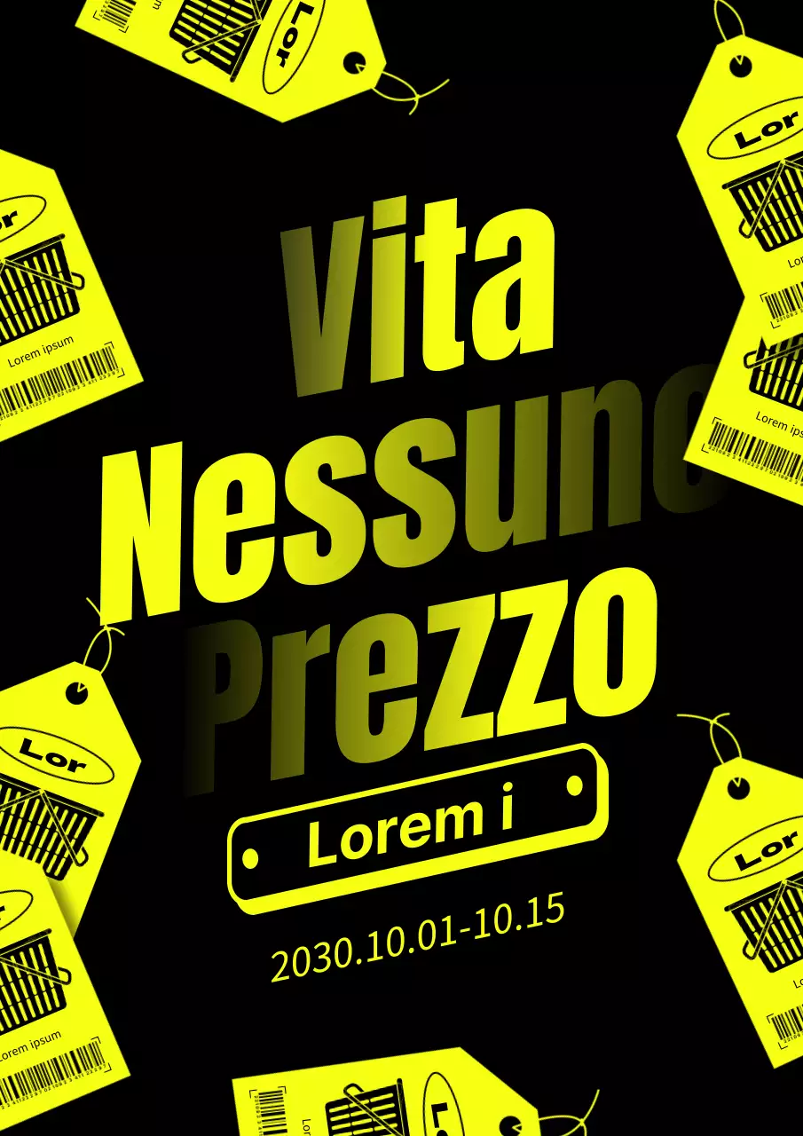 Pubblicità pop-art, con sconti in quantità limitate, in giallo e nero