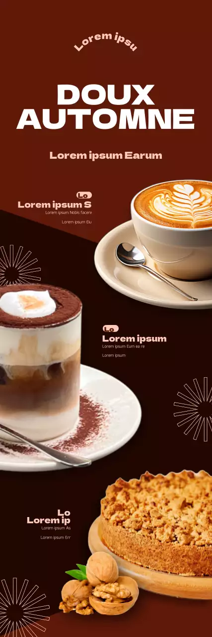 Présentation d'un nouveau menu automnal pour les cafés sur un fond brun épuré