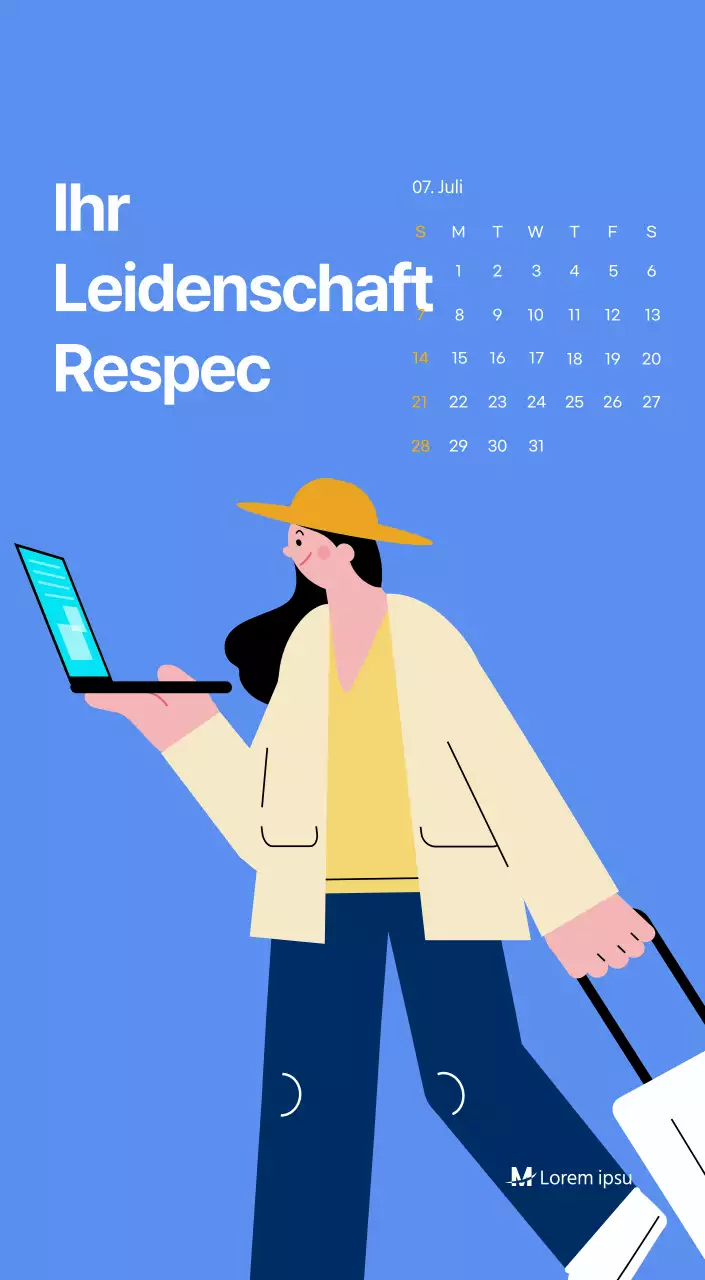 Motivationskalender mit energiegeladenen Illustrationen und positiven Zitaten auf hellblauem Hintergrund