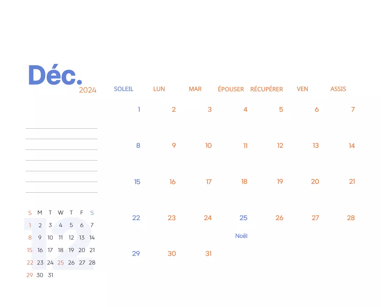 Calendrier de travail avec de belles illustrations