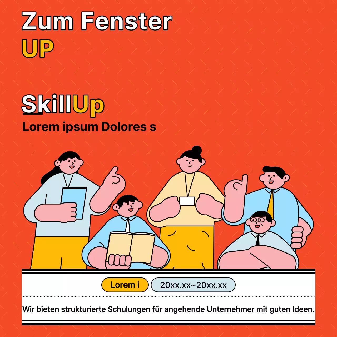 Eine einfache orangefarbene Anwerbung für unternehmerische Auszubildende