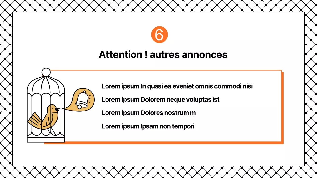 Présentation simple avec des accents noirs et orange