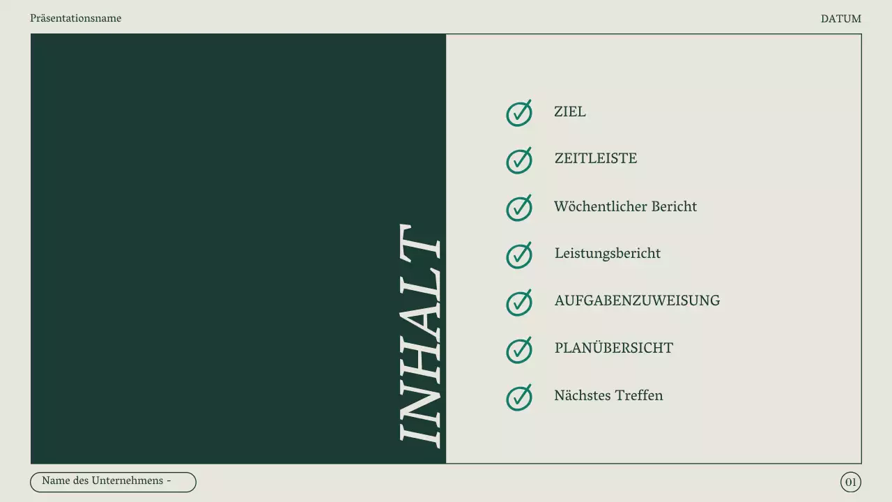 Minimalistisches Protokoll eines Marketing-Meetings in Grün und Beige