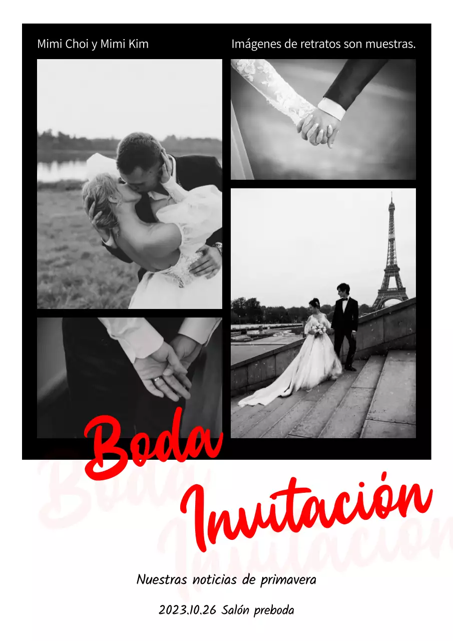 Invitación de boda sencilla en negro