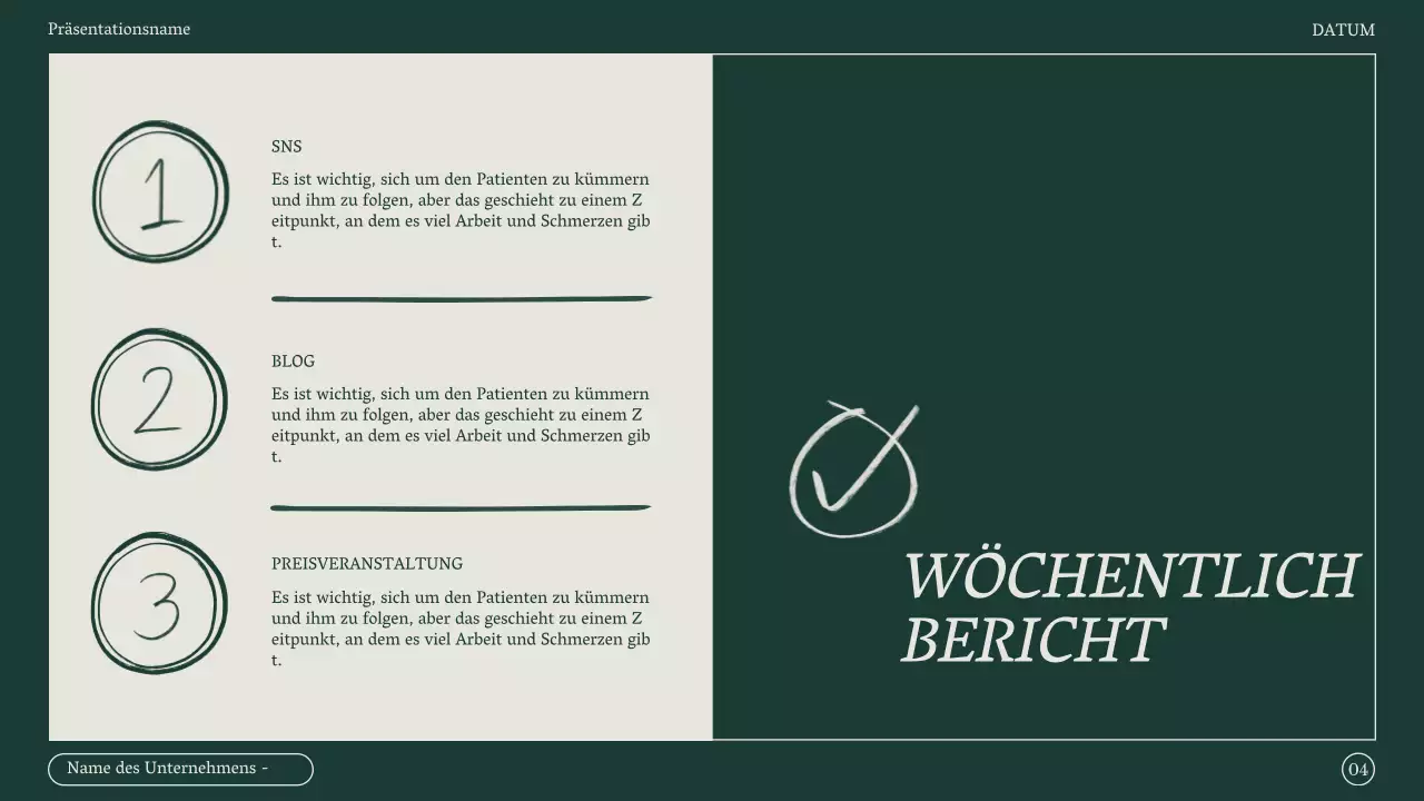 Minimalistisches Protokoll eines Marketing-Meetings in Grün und Beige