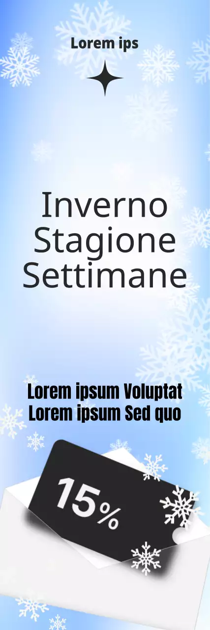 Un gradiente di colori invernali e uno sfondo a fiocchi di neve con un layout di font pulito e l'immagine di un coupon per una settimana di saldi invernali.