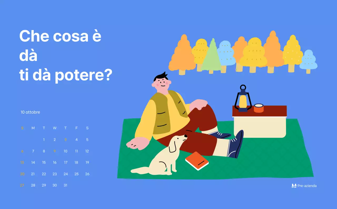 Calendario motivazionale con illustrazioni energetiche e citazioni positive su sfondo azzurro