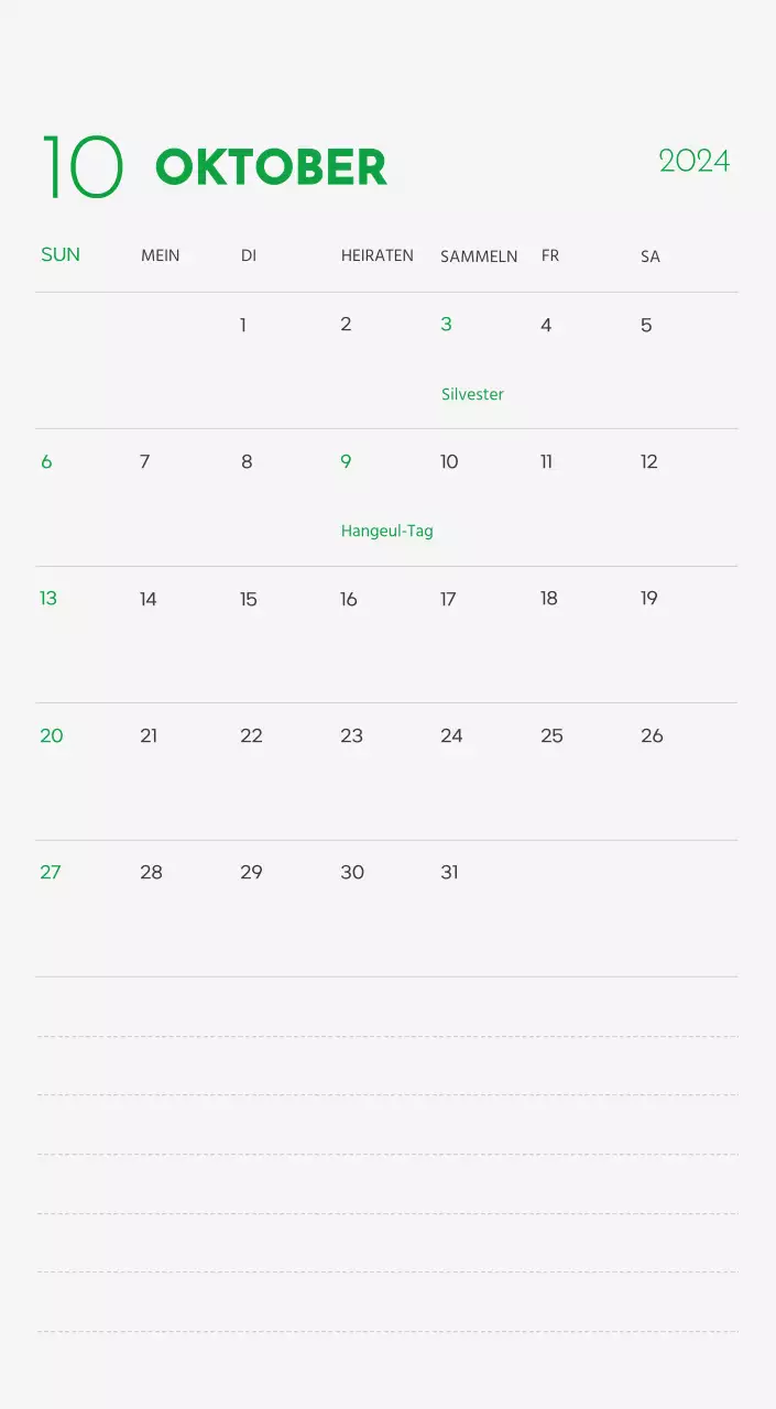 Ein Kalender mit einem Bild eines Welpen und einer niedlichen Botschaft in grünen Akzenten