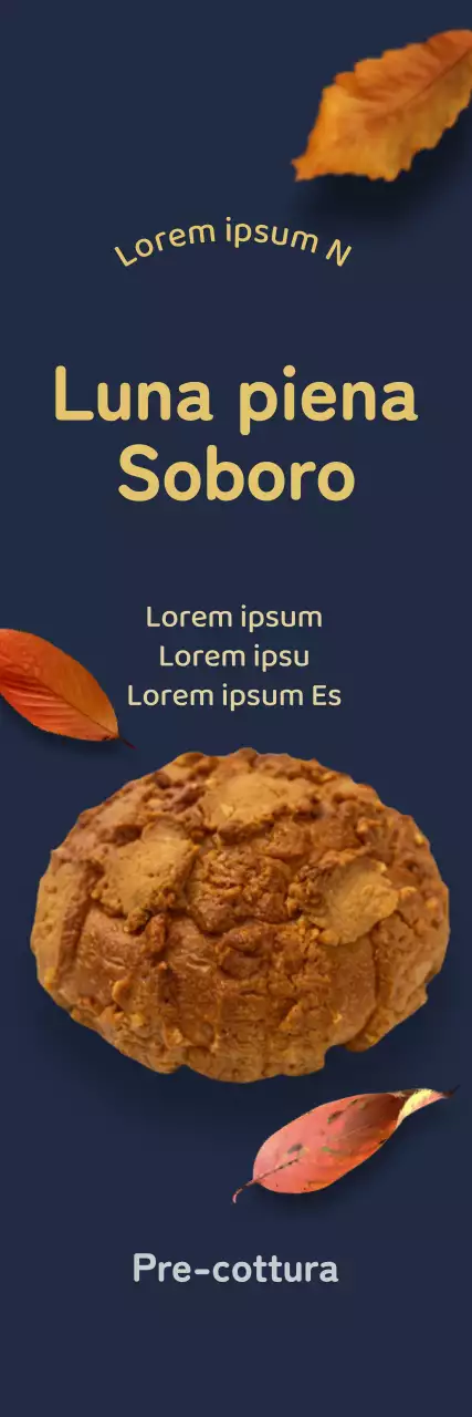 Promuovere un menu di panetteria autunnale con foglie cadute in fotorealismo su uno sfondo marino