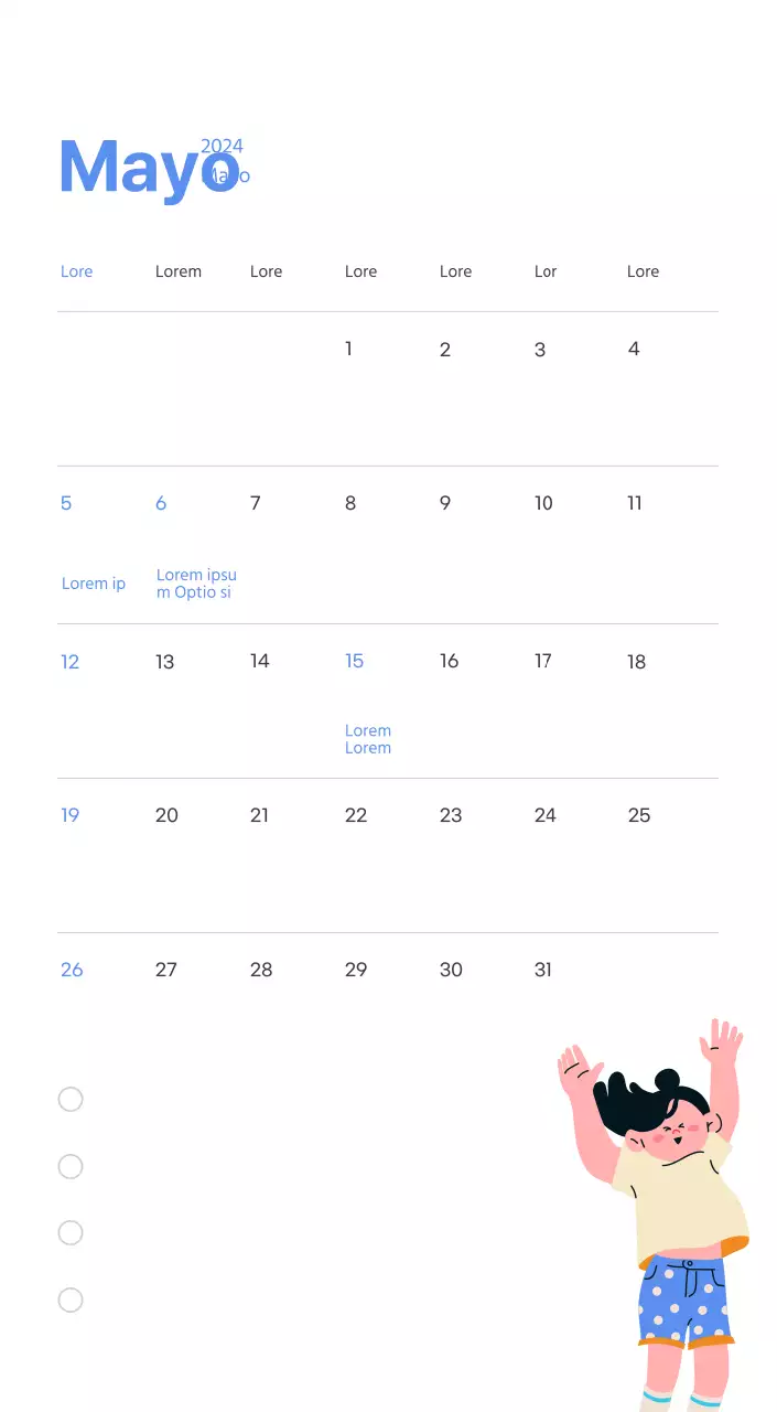 Calendario motivacional con ilustraciones llenas de energía y citas positivas sobre fondo azul claro