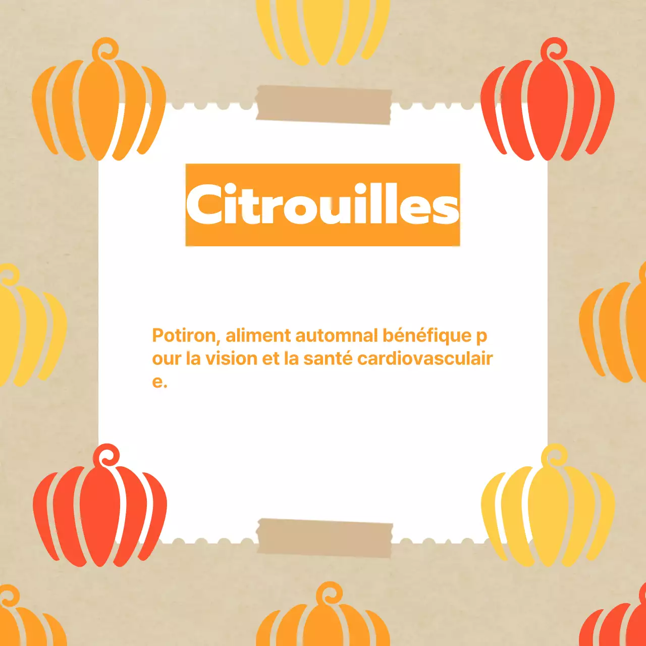 Promouvoir les fruits d'automne classiques dans les tons jaune et orange