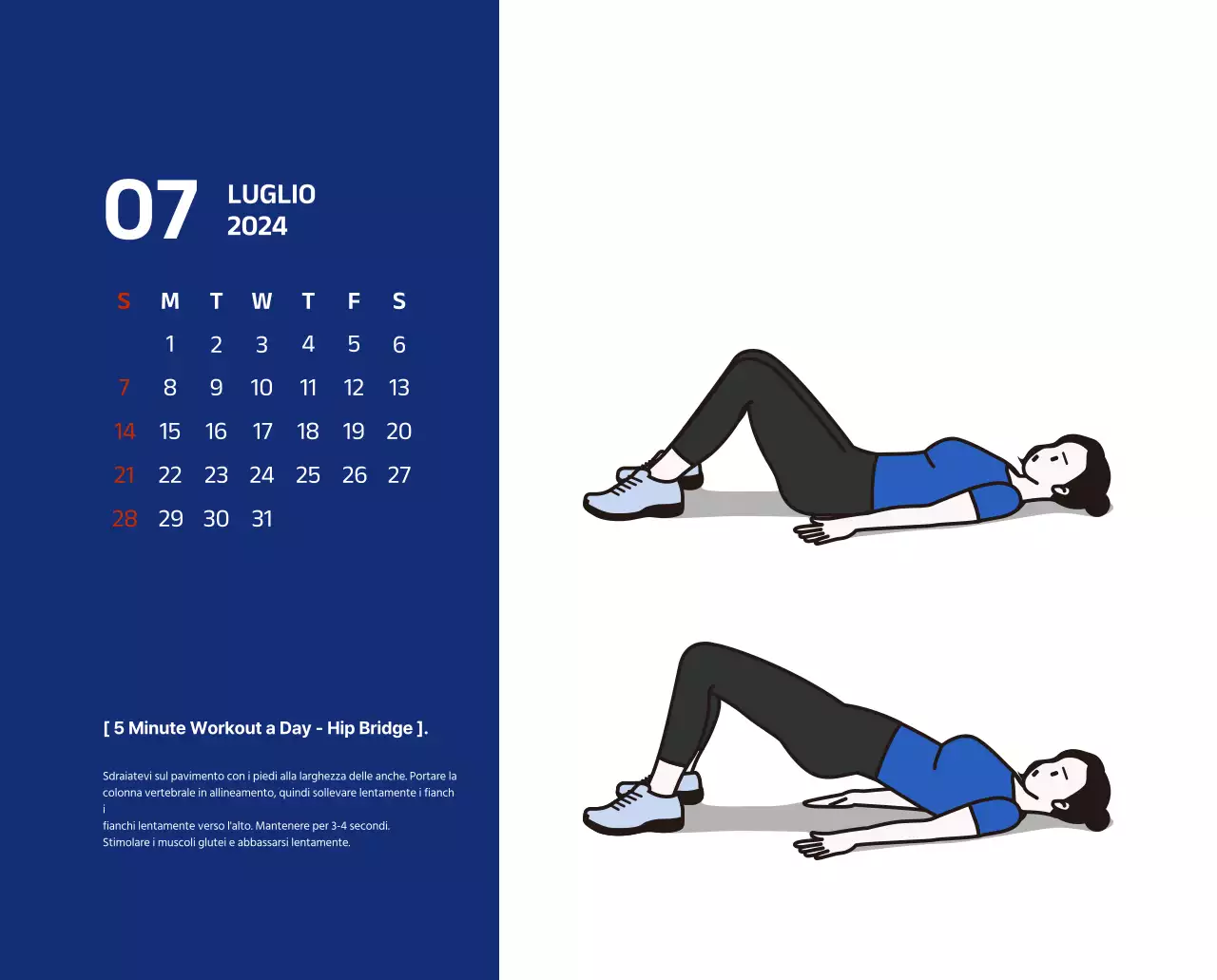 Calendario semplice con illustrazioni pulite in blu