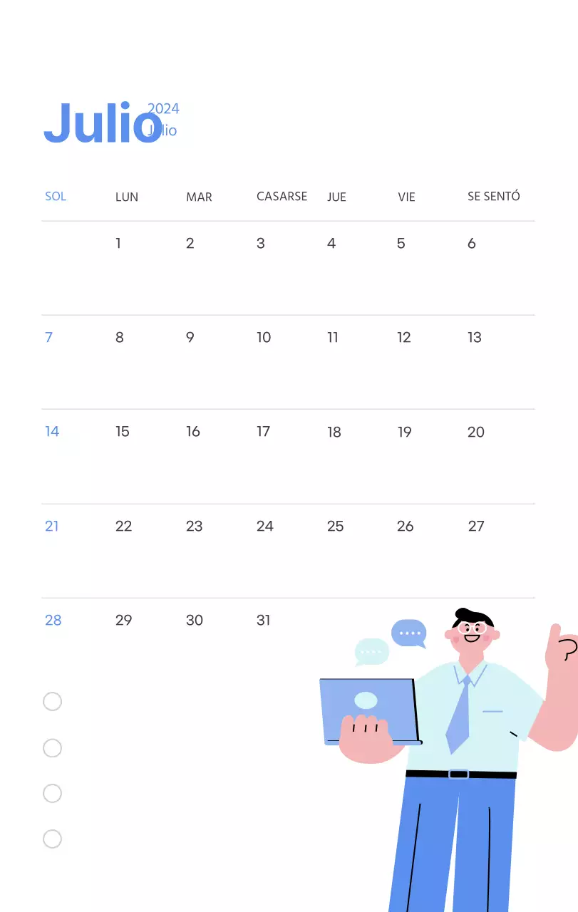 Calendario motivacional con ilustraciones llenas de energía y citas positivas sobre fondo azul claro