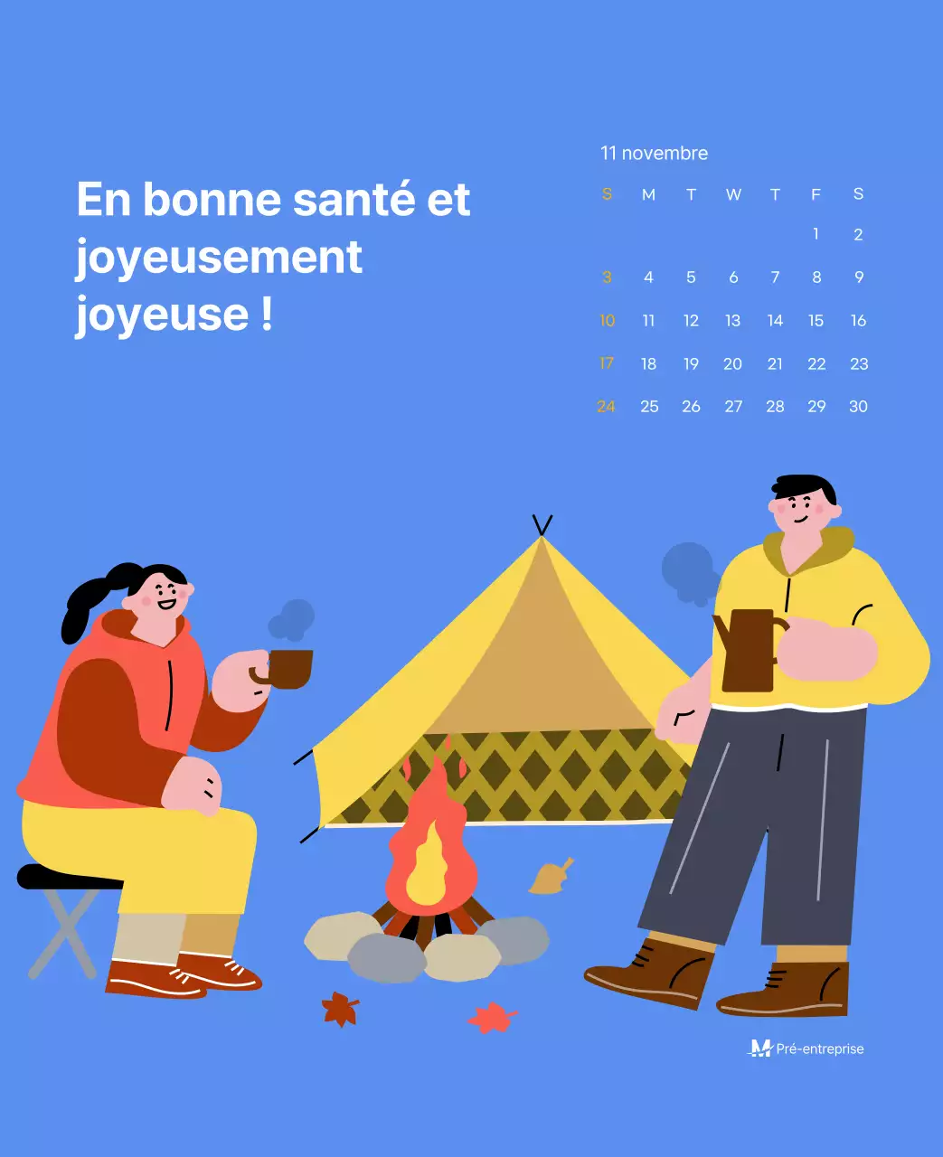 Calendrier de motivation avec des illustrations énergiques et des citations positives sur un fond bleu clair