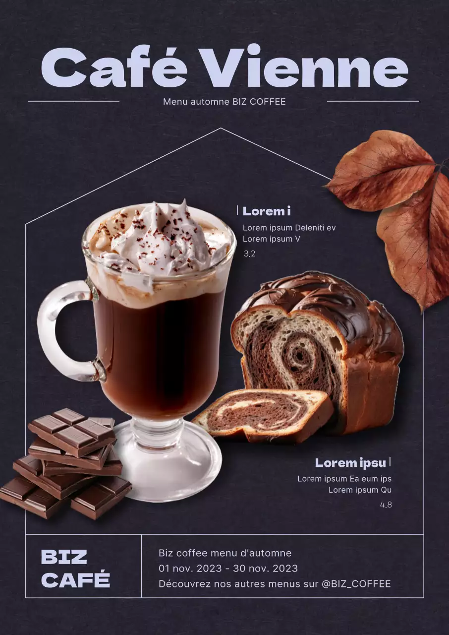 Promouvoir les boissons dans les cafés sur un fond sombre et dans une ambiance automnale
