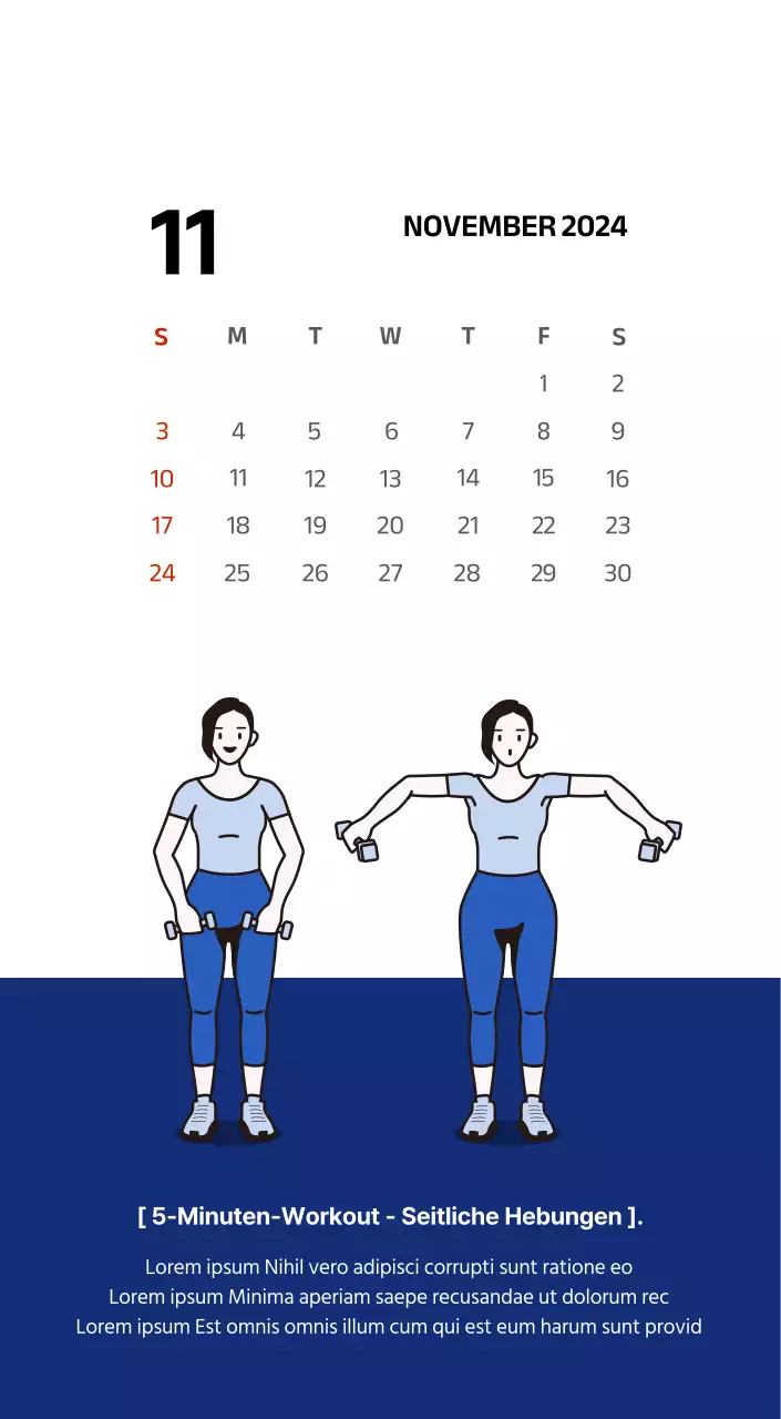 Einfacher Kalender mit klaren Illustrationen in Blau