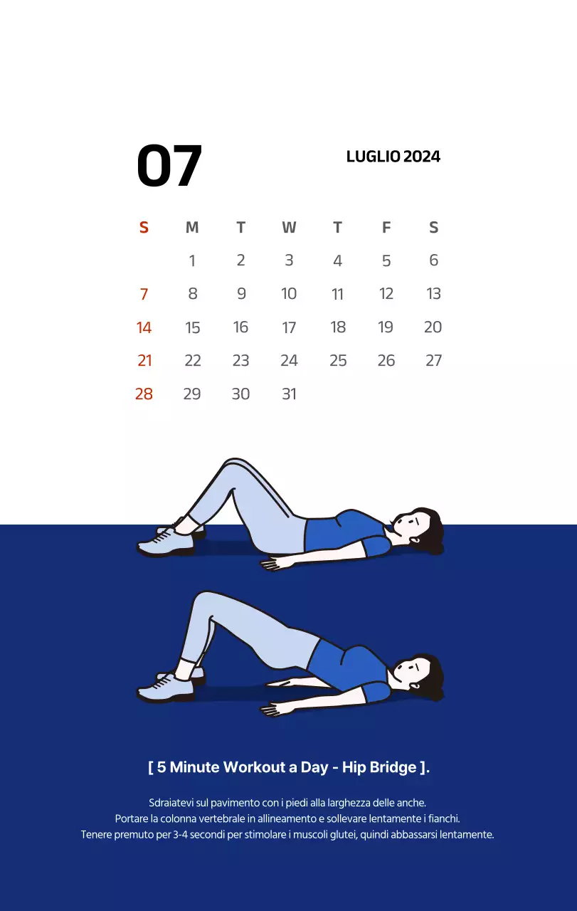 Calendario semplice con illustrazioni pulite in blu