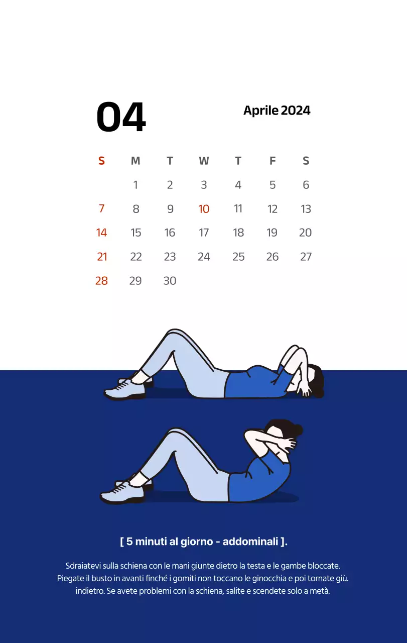 Calendario semplice con illustrazioni pulite in blu