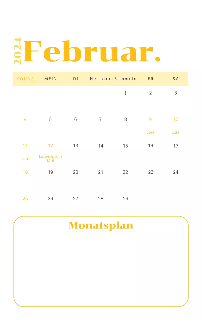 Kalender mit Jugendillustrationen auf gelbem und grünem Hintergrund