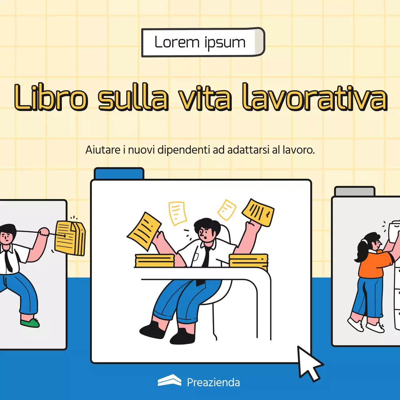 Promuovere semplici consigli commerciali in blu e giallo