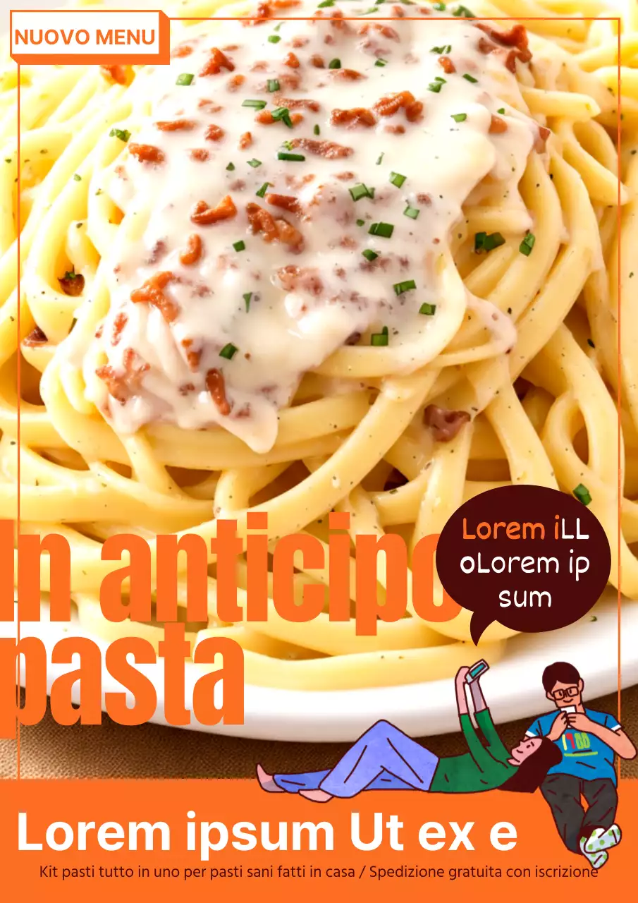Pubblicità kitsch della pasta arancione e gialla