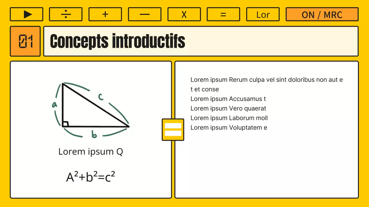 Cours de mathématiques avec une calculatrice jaune et orange kitsch