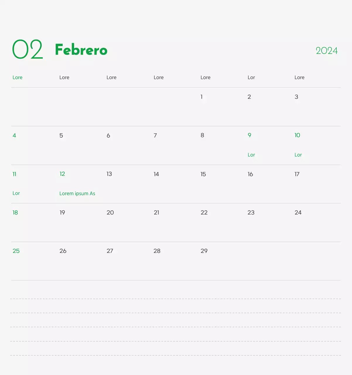 Un calendario con la imagen de un cachorro y un bonito mensaje en tonos verdes.