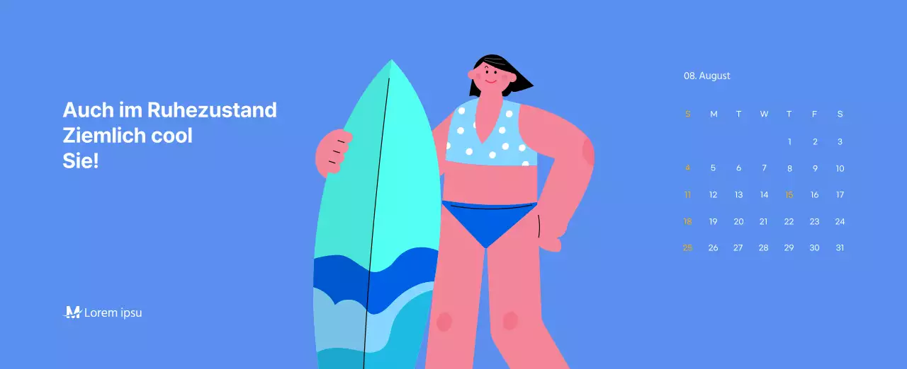 Motivationskalender mit energiegeladenen Illustrationen und positiven Zitaten auf hellblauem Hintergrund